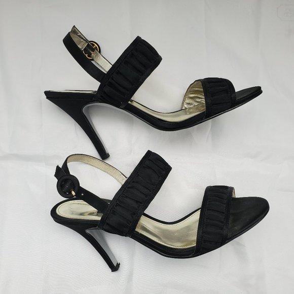 Caparros Open Toe Sling Back Strap Satin High Heel Sandals Black Colour - Picture 6 of 7